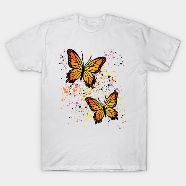 Beautiful Butterflies with Colorful Splatters T-Shirt by Designs by Darrin